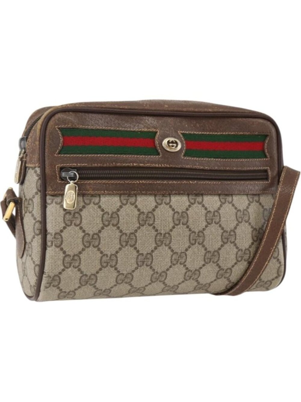 GUCCI GG Supreme Web Sherry Line Bag PVC Beige Gold 56 02 087